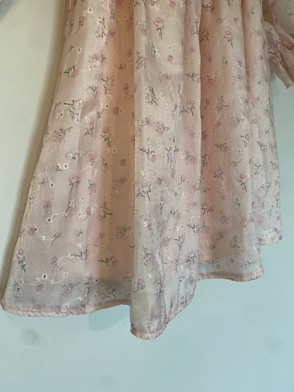 Baby Pink Floral Puff-Sleeve Babydoll Dress - Picture 5 of 8